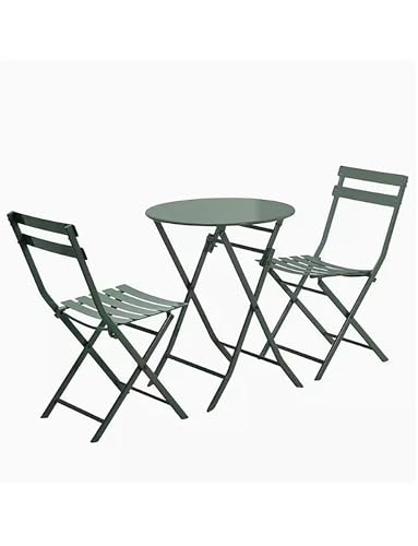 Generisch 3-teiliges Bistro-Set, zusammenklappbare Gartenmöbel-Sets mit hochwertigem Stahlrahmen, tragbares Design for Bistro und Balkon(Dark Green) von Generisch