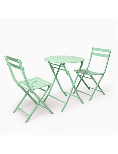 Generisch 3-teiliges Bistro-Set, zusammenklappbare Gartenmöbel-Sets mit hochwertigem Stahlrahmen, tragbares Design for Bistro und Balkon(Light Green) von Generisch