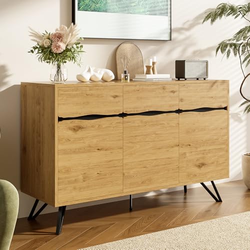 Generisch 3-türiges Sideboard in Holzoptik mit Metallbeinen – Modernes Design mit 140 cm Breite, großer Stauraum & stabile Konstruktion für Wohnzimmer, Esszimmer oder Flur von Generisch