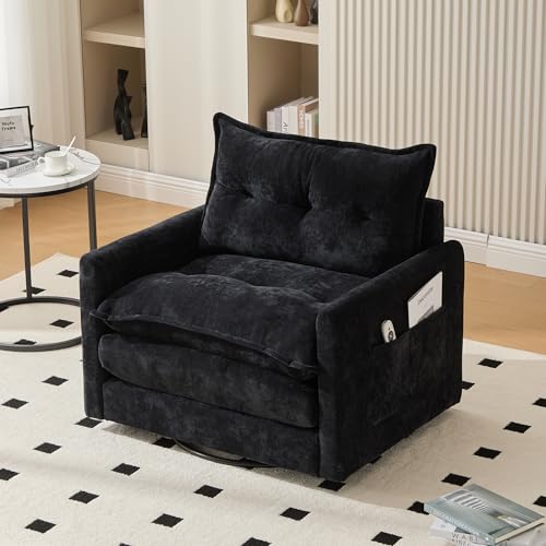 Generisch 360° Drehsessel Loungesessel, 92x74x67 cm, Max. 300 kg, Mit Armlehnen und Komfortkissen (Black) von Generisch