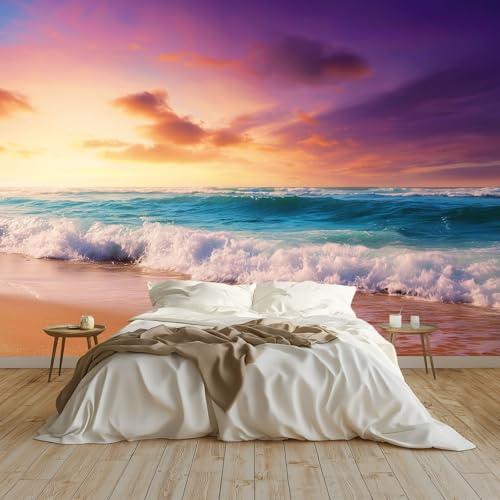 Generisch 3D Panorama Tapete 150 x 105 cm (B x H), Wohnzimmer Schlafzimmer Blau Violett UV-beständige Vliestapete für die Wand - Surrealismus Filmisch Küste Mustertapete von Generisch