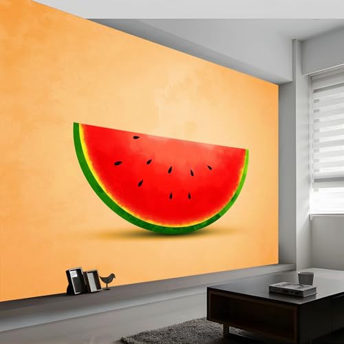 Generisch 3D Panorama Tapete 300 x 210 cm (B x H), Wohnzimmer Schlafzimmer Orange UV-beständige Vliestapete für die Wand - Minimalismus Obst Wassermelone Mustertapete von Generisch