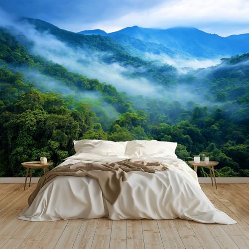 Generisch 3D Panorama Tapete 350 x 256 cm (B x H), Wohnzimmer Schlafzimmer Blau UV-beständige Vliestapete für die Wand - Natur Exquisit Regenwald Mustertapete von Generisch