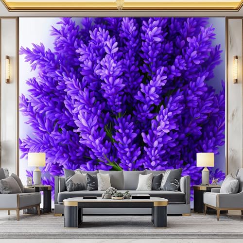 Generisch 3D Panorama Tapete 350 x 256 cm (B x H), Wohnzimmer Schlafzimmer Violett UV-beständige Vliestapete für die Wand - Surrealismus Blumen Lavendel Mustertapete von Generisch