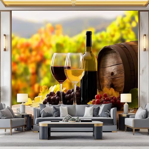 Generisch 3D Panorama Tapete 400 x 280 cm (B x H), Wohnzimmer Schlafzimmer Hellbraun UV-beständige Vliestapete für die Wand - Surrealismus Herrenhaus Weinglas Mustertapete von Generisch