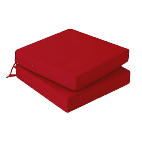 Generisch 3cm Dicke Sitzkissen Outdoor Stuhl, 2er 4er 6er Set Wasserdicht rutschfest Stuhlkissen Mit Bändern, Waschbar Abnehmbarer Sitzpolster Outdoor Gartenstuhl Bodenkissen,Rot,2er Set 40x40cm von Generisch