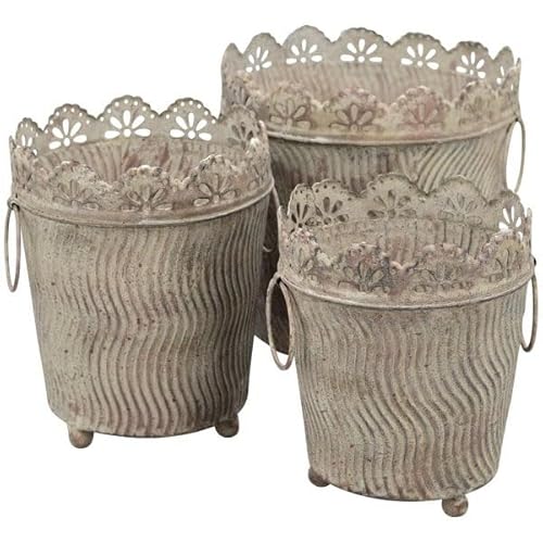 Generisch 3er Set Metall Pflanztopf Rund Blumentopf Übertopf Vintage grau nostalgischer Landhausstil Shabby Ø 17-23 cm von Generisch