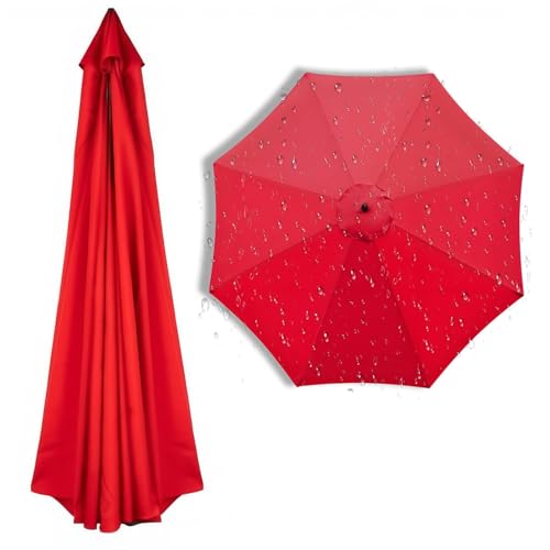 Generisch 3m 6/8 Rippen Terrassenschirm Ersatzbezug, Groß Sonnenschirm Abdeckung Ersatz für Markttische, Strand und Pool, nur Baldachin, Wasserdicht, UV-Beständig(Rot,6 Rippen 250cm) von Generisch