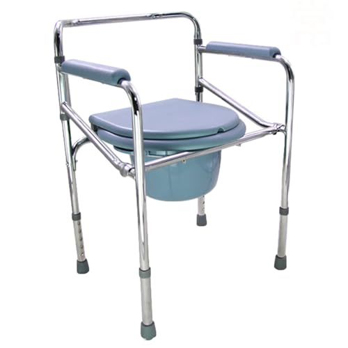 Generisch 4-in-1-Klapp-Nacht-Kommode, Kommodestuhl für Toilette mit Armen, gepolstertem Sitz, 4 Rizinusräder, verstellbare Höhe am Nachttoilette, Duschstuhl, Erwachsener Töpfchenstuhl für Senioren von Generisch