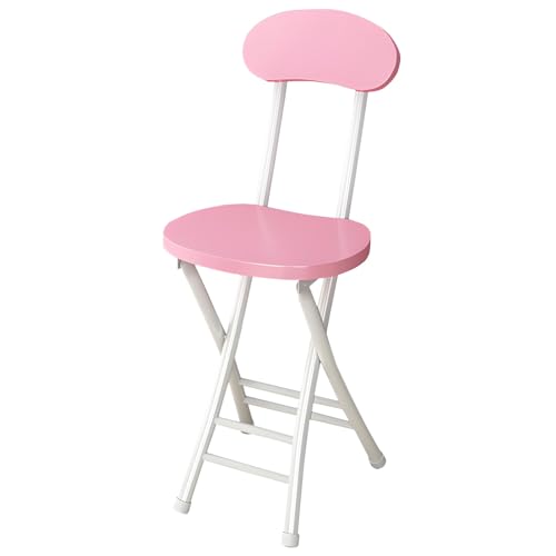 Generisch 44 cm Klappbarer Küchen Frühstückshocker, Tragbarer Klappstuhl mit Rückenlehne und Fußstütze, Runder Holzsitz, Weißes Metallgestell(Pink) von Generisch