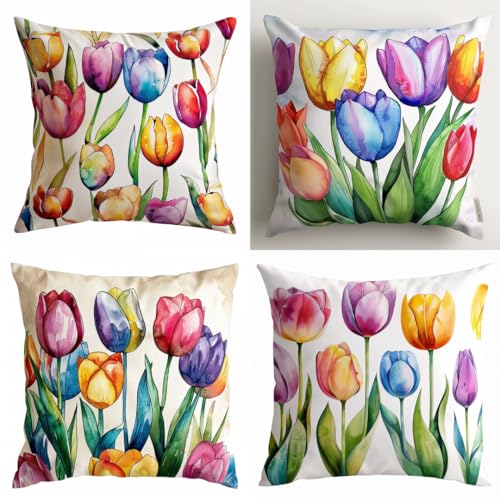 Generisch 4er Set Dekorative Kissenbezug Aquarell Tulpen 50x50 cm/19.7x19.7 Zoll Leinen Kissenhüllen mit Reißverschluss Für Wohnzimmer Schlafzimmer Kissen Deko Sofakissen Couchkissen Y3949 Generisch 4er Set Dekorative Kissenbezug Aquarell Tulpen 50x50 cm/19.7x19.7 Zoll Leinen Kissenhüllen mit Reißverschluss Für Wohnzimmer Schlafzimmer Kissen Deko Sofakissen Couchkissen Y3949 von Generisch