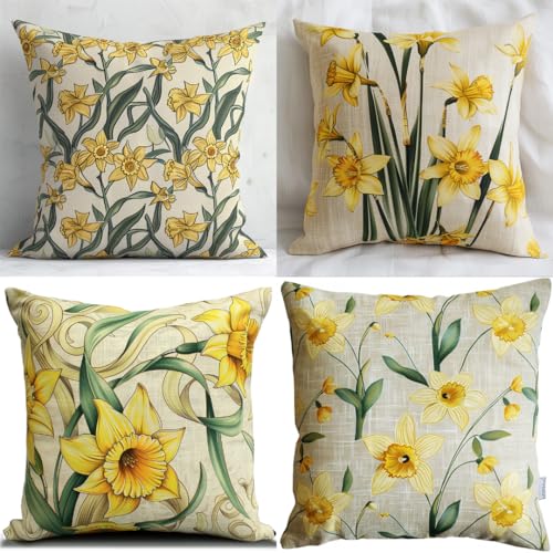 Generisch 4er Set Dekorative Kissenbezug Schöne kleine gelbe Blume 50x50 cm/19.7x19.7 Zoll Leinen Kissenhüllen mit Reißverschluss Für Wohnzimmer Schlafzimmer Kissen Deko Sofakissen Y3014 Generisch 4er Set Dekorative Kissenbezug Schöne kleine gelbe Blume 50x50 cm/19.7x19.7 Zoll Leinen Kissenhüllen mit Reißverschluss Für Wohnzimmer Schlafzimmer Kissen Deko Sofakissen Y3014 von Generisch