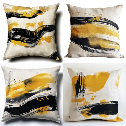Generisch 4er Set Dekorative Kissenbezug Schwarze und gelbe Graffiti 45x45 cm/17.7x17.7 Zoll Leinen Kissenhüllen mit Reißverschluss Für Wohnzimmer Schlafzimmer Kissen Deko Sofakissen Y7116 Generisch 4er Set Dekorative Kissenbezug Schwarze und gelbe Graffiti 45x45 cm/17.7x17.7 Zoll Leinen Kissenhüllen mit Reißverschluss Für Wohnzimmer Schlafzimmer Kissen Deko Sofakissen Y7116 von Generisch