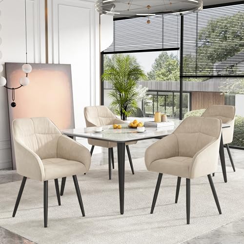 Generisch 4er-Set Polsterstuhl mit Samtbezug & Metallgestell – Verstellbare Füße, 150kg Tragkraft, Einfache Montage – Beige Wohnzimmer- & Esszimmerstühle mit Armlehnen von Generisch