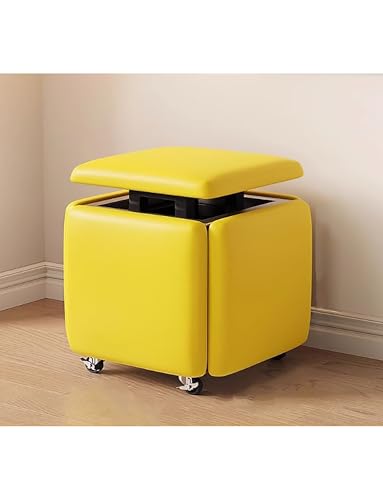 Generisch 5 in 1 Nesting Ottoman Cube Chair, Movable Stackable Stools with Wheels, Square Leather Foot Stool for Living Room Dining Room(Yellow,Cloth_35X36CM) von Generisch