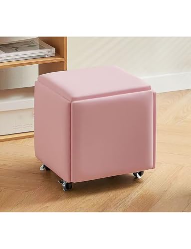 Generisch 5-in-1-Sitzwürfel, stapelbarer Sofastuhlhocker, Schminkhocker, Ottomane mit Stauraum und gepolstertem Sitz, Frisiertischstuhl for Wohnzimmer und Schlafzimmer(Style 8,13.8x14.2) von Generisch