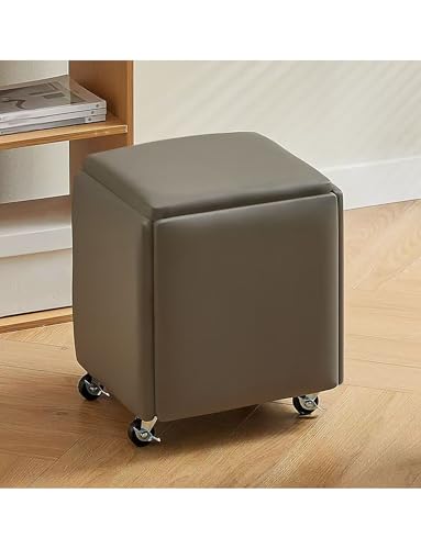 Generisch 5-in-1-Sitzwürfel, stapelbarer Sofastuhlhocker, Schminkhocker, Ottomane mit Stauraum und gepolstertem Sitz, Frisiertischstuhl for Wohnzimmer und Schlafzimmer(Style3,13.8x14.2) von Generisch