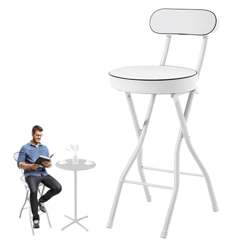 Generisch 55 60 65 70 75cm Klappbar Barhocker Runde Gepolsterte Hochstuhl mit Rückenlehne & Fußstütze, Counter Höhe Küchenstühle Hocker Haus Garten Party Büro Sitz(Weiß,75cm (30inch)) von Generisch