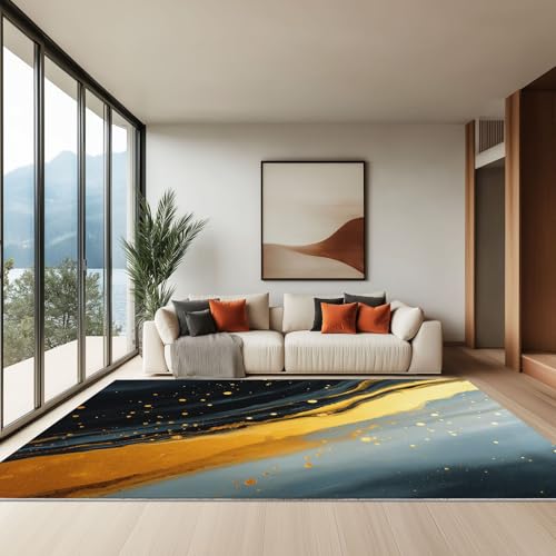 Generisch 60 x 90 cm Teppich Wohnzimmer Waschbarer, Abstrakte Marmorpunkte Kurzflor-Teppich – Weich Rutschfestes Design für Schlafzimmer Esszimmer Küchen, Blaugrau von Generisch
