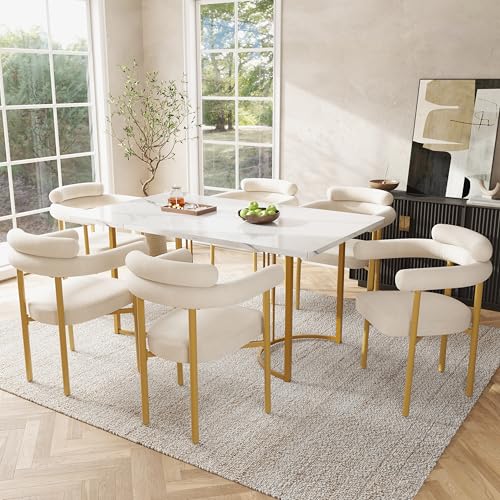 Generisch 7-teiliges Esstisch-Set mit 6 Hohlsesseln aus Premium-Wildlederstoff & Design-Metallgestell – Stilvolles Komplettset für Restaurants & Moderne Wohnräume, stabil bis 150 kg, einfache Montage von Generisch
