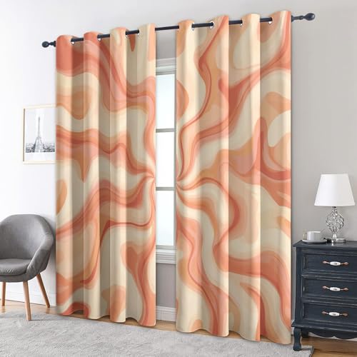 Generisch 70er Vorhänge mit Ösen, H 220 x B 140, 2er Set - Retro Abstrakt Kunst Motiv Gardinen Wohnzimmer Schlafzimmer Deko, Fenster Vorhang Blickdicht Blackout Curtain （AS490） von Generisch