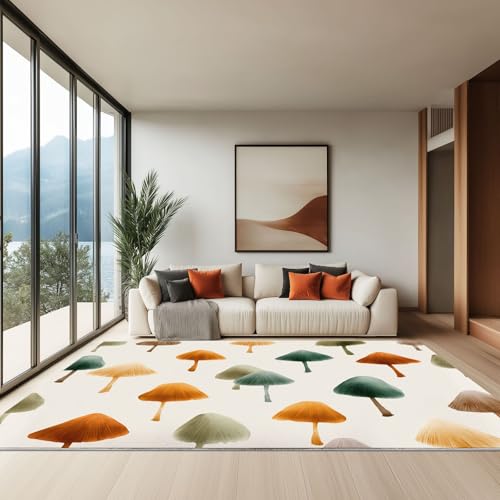Generisch 80 x 150 cm Teppich Wohnzimmer Waschbarer, Einfaches Pilzmuster Kurzflor-Teppich – Weich Rutschfestes Design für Schlafzimmer Esszimmer Küchen, Creme von Generisch