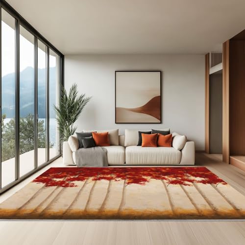 Generisch 80 x 150 cm Teppich Wohnzimmer Waschbarer, Ölgemälde Eleganter Bäume Kurzflor-Teppich – Weich Rutschfestes Design für Schlafzimmer Esszimmer Küchen, Creme von Generisch