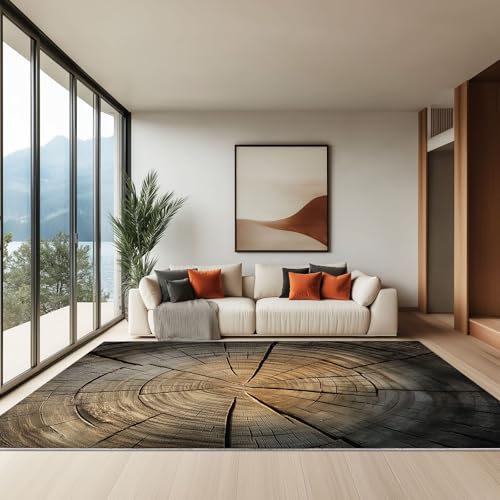 Generisch 80 x 150 cm Teppich Wohnzimmer Waschbarer, Rustikale Holzmaserung Kurzflor-Teppich – Weich Rutschfestes Design für Schlafzimmer Esszimmer Küchen, Khaki von Generisch