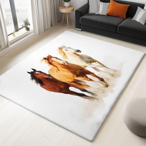 Generisch 80 x 150 cm Teppich Wohnzimmer Waschbarer, Tiere Galoppierendes Pferd Kurzflor-Teppich – Weich Rutschfestes Design für Schlafzimmer Esszimmer Küchen, Creme von Generisch