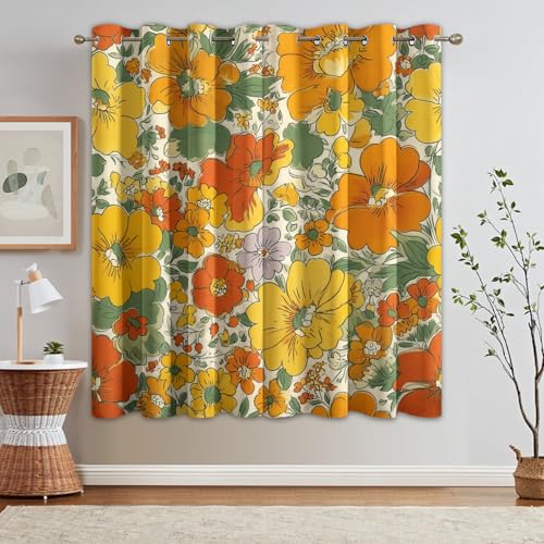Generisch 95% Blickdichte Vorhänge 70er Jahre Blumen, Thermo Verdunklungsvorhänge mit Ösen, Retro Gelb Blumenmusternmuster Fenster Gardinen Wohnzimmer Schlafzimmer Deko, 2er Set H 137 x B 117 - O287 Generisch 95% Blickdichte Vorhänge 70er Jahre Blumen, Thermo Verdunklungsvorhänge mit Ösen, Retro Gelb Blumenmusternmuster Fenster Gardinen Wohnzimmer Schlafzimmer Deko, 2er Set H 137 x B 117 - O287 von Generisch