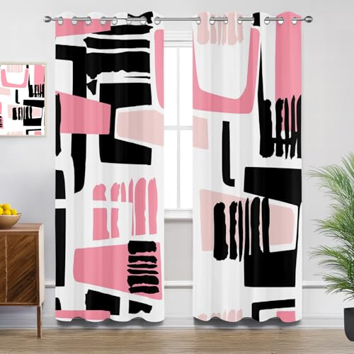 Generisch Abstrakt Verdunklungsvorhänge - Gardinen Rosa Schwarz Modern Pop Art Blickdicht Vorhang mit Ösen Verdunklungsvorhänge für Wohnzimmer Schlafzimmer Dekoration - 2er Set - H300 x B140cm von Generisch