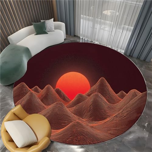 Generisch Abstrakte Berge Sonne Runder Teppich Flauschig Waschbar - 60 cm Komfort Super Weich Runder Teppich Rot, für Arbeitszimmer Büro Wohnzimmer Esszimmer Schlafzimmer Generisch Abstrakte Berge Sonne Runder Teppich Flauschig Waschbar - 60 cm Komfort Super Weich Runder Teppich Rot, für Arbeitszimmer Büro Wohnzimmer Esszimmer Schlafzimmer von Generisch