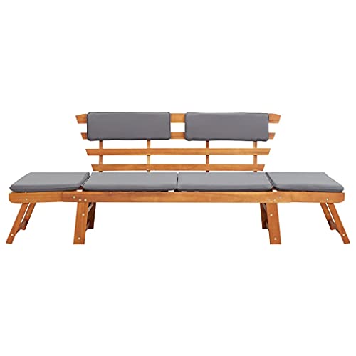 Generisch Akazie Massiv Sonnenliege sonnenliege Holz 2-in-1 190cm gartenbank Balkon Bank gartensofa mit liegefunktion holzliegen Outdoor gartenstühle (Braun und Grau) von Generisch