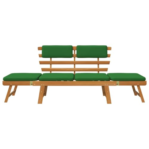 Generisch Akazie Massiv Sonnenliege sonnenliege Holz 2-in-1 190cm gartenbank Balkon Bank gartensofa mit liegefunktion holzliegen Outdoor gartenstühle (Braun und Grün) von Generisch