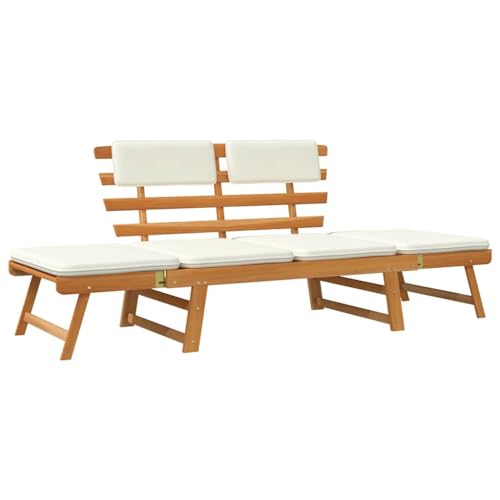 Generisch Akazie Massiv Sonnenliege sonnenliege Holz 2-in-1 190cm gartenbank Balkon Bank gartensofa mit liegefunktion holzliegen Outdoor gartenstühle (Braun und Weiß) von Generisch