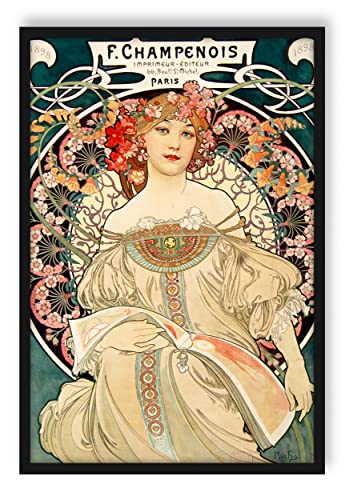 Generisch Alfons Mucha - Frau umringt von Blumen, Poster im Bilderrahmen / Format: 100x70cm / Kunstdruck gerahmt von Generisch