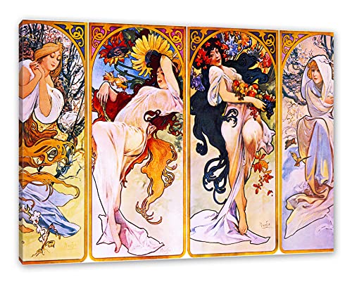 Generisch Alfons Mucha - Vier Jahreszeiten als Leinwandbild/Größe: 100x70 cm/Wandbild/Kunstdruck/fertig bespannt von Generisch