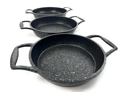 Generisch Alugusspfannen-Set, 3 Stück, Schwarz, mit Doppelgriffen, Granit-Optik, Backofengeeignet von Generisch