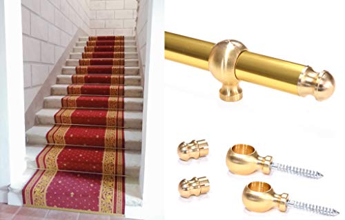 Generisch Aluminiumrohr zur Befestigung von Teppichen und Läufern auf Treppenstufen, mit Ösen (Gold, Kit 1 Stick + 2 Rings, 90cm) von Generisch