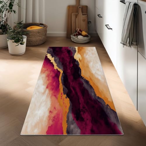 Generisch Art Abstrait Teppich Läufer rutschfest 40 x 120 cm, Teppichläufer Kurzflor Weich Fluss Streifen Marmor Waschbare Küchenteppich Vorzimmer Eingangsbereich Schlafzimmer Korridor Wohnzimmer von Generisch
