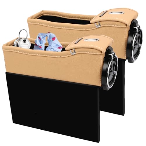 Generisch Auto-Spalten Organizer Für Stauraum - 2X Auto-Sitz Stauraum-Box,Seiten-Organizer Für Mittelkonsole Mit Getränkehalter Für Schlüssel, Brille, Karten & Handys von Generisch