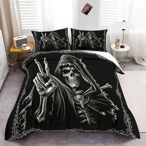 Generisch BUltraweiches dreiteiliges Bettbezug-Set aus 100% Polyester mit Zwei Kissenbezügen und Bettbezug mit Reißverschluss Animiertes Skelett Bettwäsche-Sets Grau Und Schwarz 135 x 200 cm Generisch BUltraweiches dreiteiliges Bettbezug-Set aus 100% Polyester mit Zwei Kissenbezügen und Bettbezug mit Reißverschluss Animiertes Skelett Bettwäsche-Sets Grau Und Schwarz 135 x 200 cm von Generisch