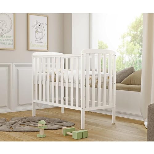 Generisch Baby Delux Babybett 100x50 cm weiß mit Matratze Baby Beistellbett mit Zahnschienen Kiefer Massivholz (Babybett Compact) von Generisch