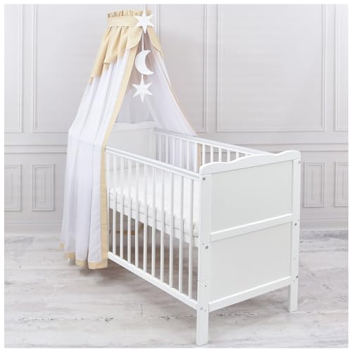 Generisch Baby Delux Babybett Himmel Betthimmel Chiffon Baldachin für Babybett Kinderbett Wiege Stubenwagen Himmelstange Applikationen Deko (Beige, ohne Himmelstange) von Generisch