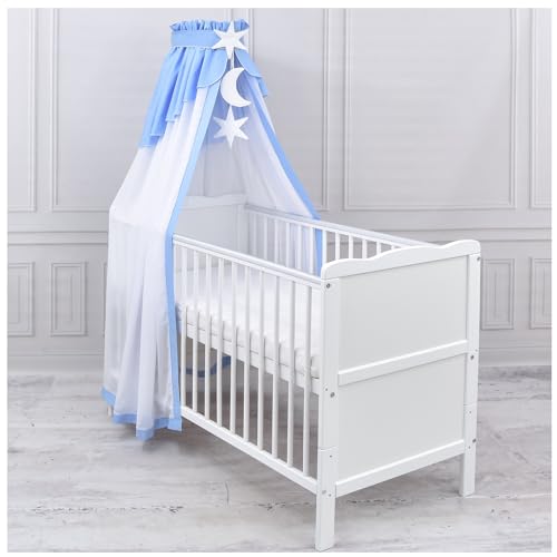 Generisch Baby Delux Babybett Himmel Betthimmel Chiffon Baldachin für Babybett Kinderbett Wiege Stubenwagen Himmelstange Applikationen Deko (Blau, ohne Himmelstange) von Generisch