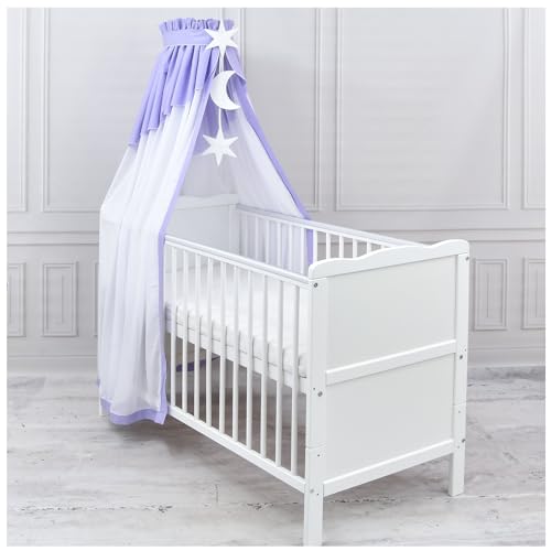 Generisch Baby Delux Babybett Himmel Betthimmel Chiffon Baldachin für Babybett Kinderbett Wiege Stubenwagen Himmelstange Applikationen Deko (Lila, ohne Himmelstange) von Generisch