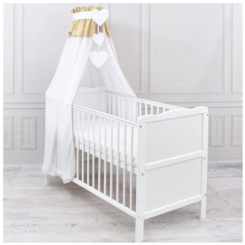 Generisch Baby Delux Babybett Himmel Betthimmel Chiffon Baldachin für Babybett Kinderbett Wiege Stubenwagen Himmelstange Applikationen Herz Deko (Beige, ohne Himmelstange) von Generisch