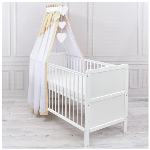 Generisch Baby Delux Babybett Himmel Betthimmel Chiffon Baumwolle Verlauf Baldachin für Babybett Kinderbett Wiege Stubenwagen Himmelstange Applikationen Deko (Beige, mit Himmelstange) von Generisch