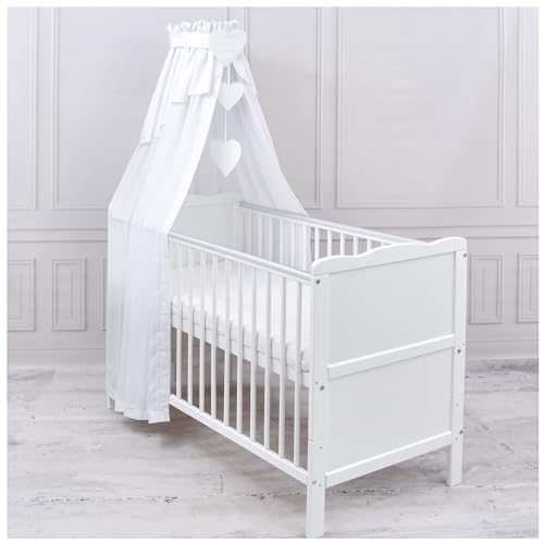 Generisch Baby Delux Babybett Himmel Betthimmel Chiffon Baumwolle Verlauf Baldachin für Babybett Kinderbett Wiege Stubenwagen Himmelstange Applikationen Deko (Weiß, mit Himmelstange) von Generisch