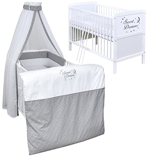 Generisch Baby Delux Babybett Komplett Set 70x140 Kinderbett umbaubar zum Juniorbett weiß Sweet Dreams Bettset Matratze (ohne Schublade) von Generisch
